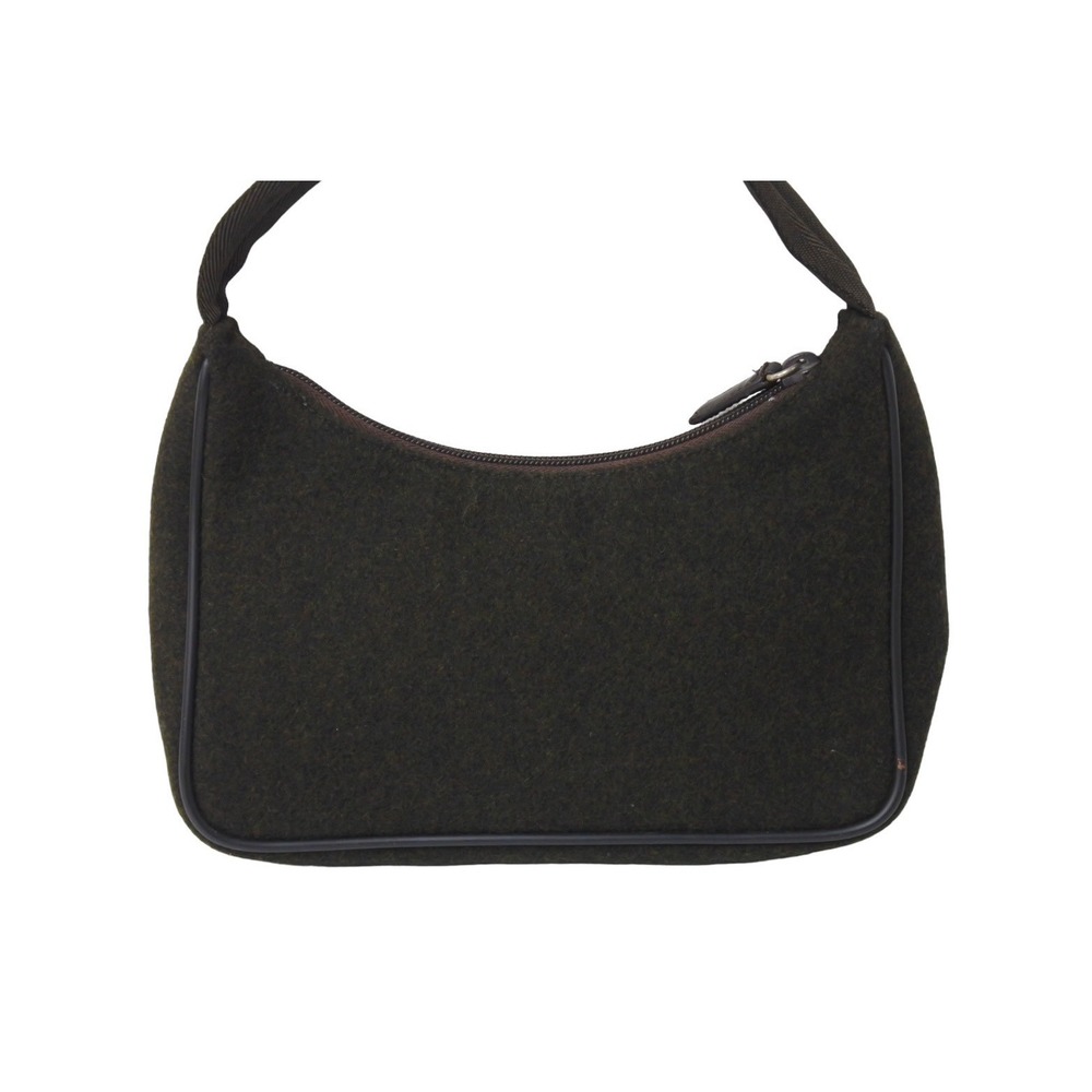 PRADA Sport Accessory Pouch Handbag Wool Calfskin Khaki Green Brown - Picture 3 of 9